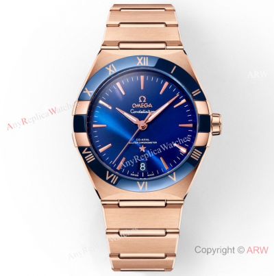 Swiss Copy Omega Constellation 41mm 8901 Rose Gold-Blue Ceramic Watch